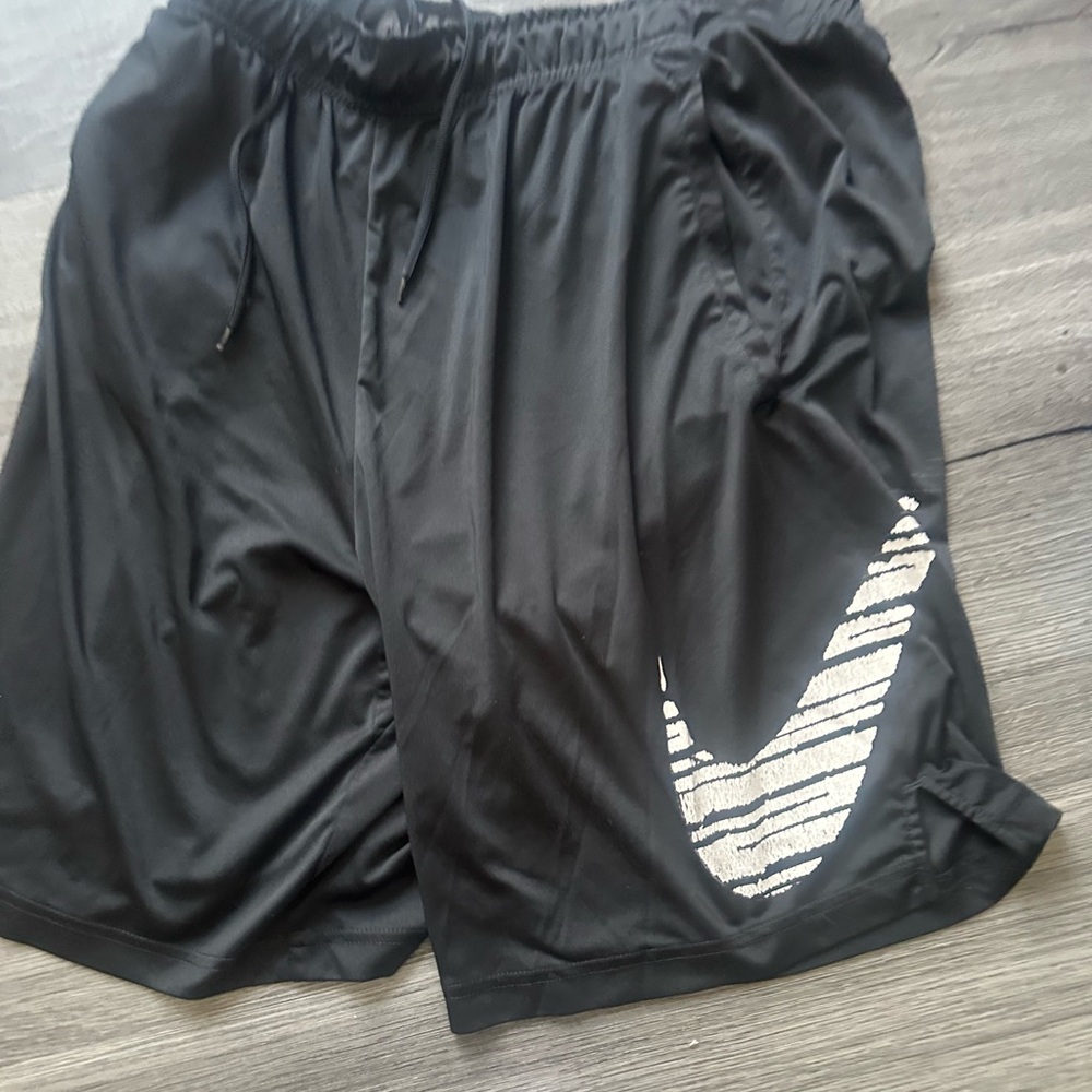 Nike Men's Black Athletic Shorts with White Swoosh